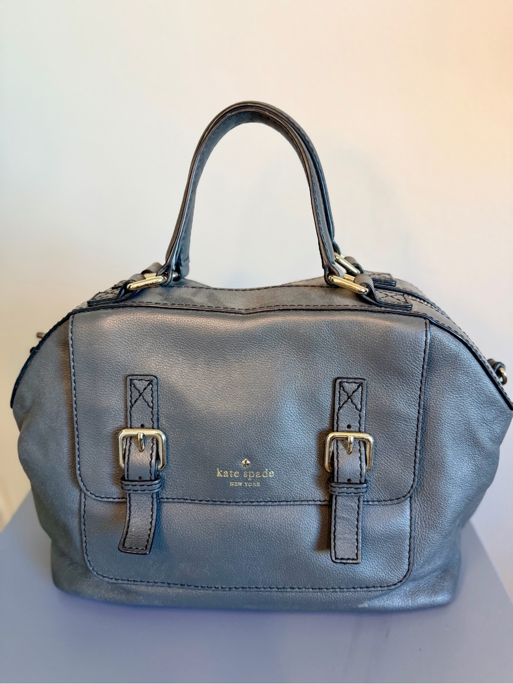 Kate Spade Gray Pebbled Leather Satchel Crossbody Bag